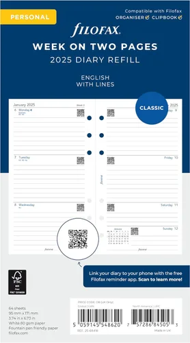 Miniatura 6 de Filofax Recambio de diario de calendario, tamaño personal/compacto, semana a vista, papel blanco, a rayas, inglés, 2024 (C68418-24)