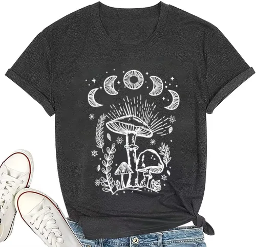 Dapiaoliang Camiseta sin mangas con estampado floral y luna para mujer, diseño gótico y estético, para senderismo, aventura y naturaleza
