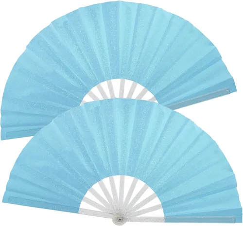 Miniatura 31 de 2 ventiladores plegables grandes de mano para hombres y mujeres, abanicos decorativos plegables, accesorios rave, utilizados para bailes, fiestas