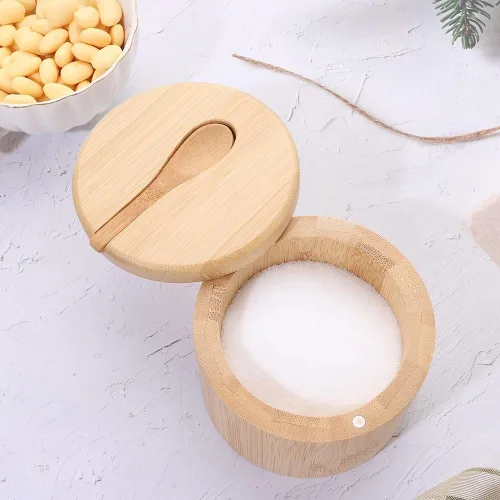 Miniatura 6 de Bamboo Big Dipper - Bodega de sal grande con cuchara y tapa giratoria magnética, caja de almacenamiento de 10 onzas