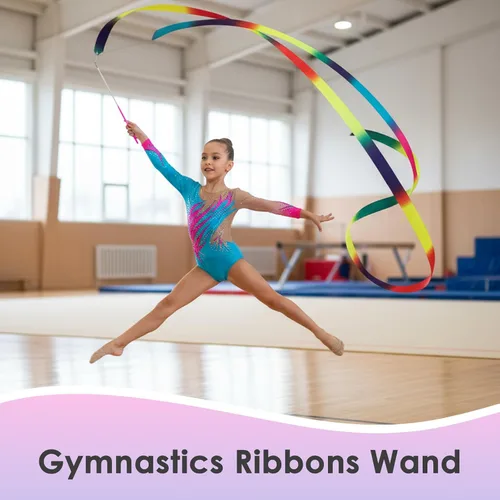 Miniatura 6 de YGEOMER Ribbon Wands, 12pcs Rainbow Gymnastics Ribbons for Kids, Twirling Dance Sticks for Artistic Dancing, Talent Shows & Birthday Party Props
