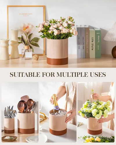 Miniatura 5 de MALACASA Soporte para utensilios, Portautensilios de cerámica de 7.3"+5.5" pulgadas para encimera de cocina, recipientes grandes para utensilios