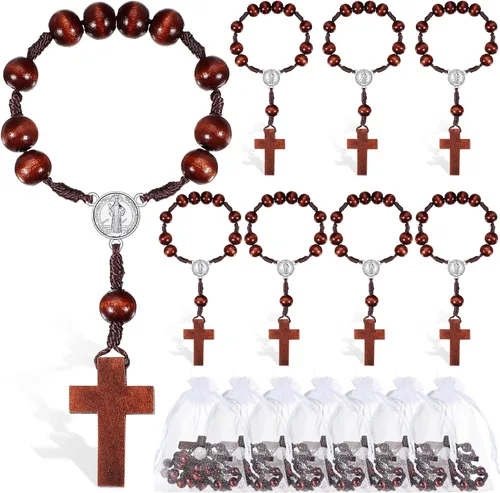 Yinkin 30 piezas de rosario de bautismo, versículos bíblicos, recuerdos de bautismo, rosario de madera, cruces religiosas, regalos a granel con 30