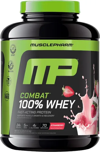 Miniatura 11 de MusclePharm Combat 100% proteína de suero en polvo, sabor a leche de plátano, recuperación rápida y ganancia muscular con aislado de proteína