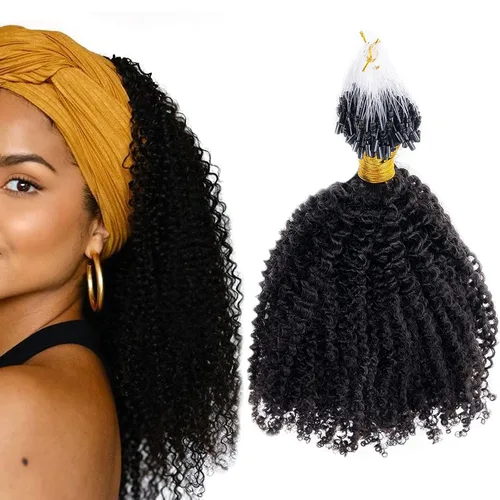 Miniatura 9 de Niawigs - Extensiones de cabello humano afro rizado microlink para mujeres negras, extensiones de cabello humano rizado 4C, extensiones de cabello