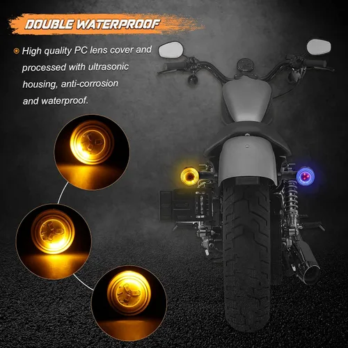 Miniatura 2 de NTHREEAUTO Luces intermitentes secuenciales LED para motocicleta, intermitentes universales tipo bala compatibles con Harley Honda Kawasaki Yamaha