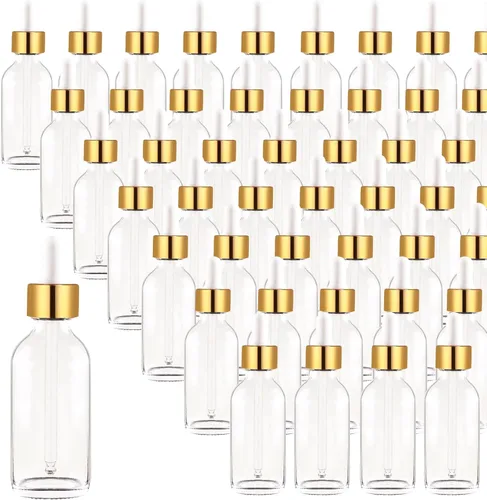 Miniatura 27 de Paquete de 48 Botellas Cuentagotas de Vidrio Transparente de 1 oz, Botellas Cuentagotas con Cuentagotas de Vidrio para Aceites Esenciales, Perfumes