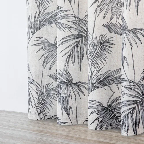 Miniatura 5 de MYSKY HOME Cortinas de lino para sala de estar, patrón de hojas, semitransparentes, cortinas verticales, decoración de estilo hawaiano, textura
