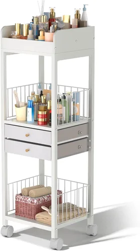 Organizador de maquillaje, carrito de almacenamiento, organizador de cuidado de la piel con 2 cajones, organizador de maquillaje para cosméticos,