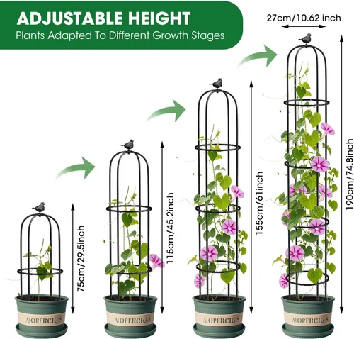 Miniatura 2 de Enrejado de obelisco de jardín de 6.2 pies para plantas trepadoras, tubo de metal inoxidable con revestimiento de plástico resistente, para jardín