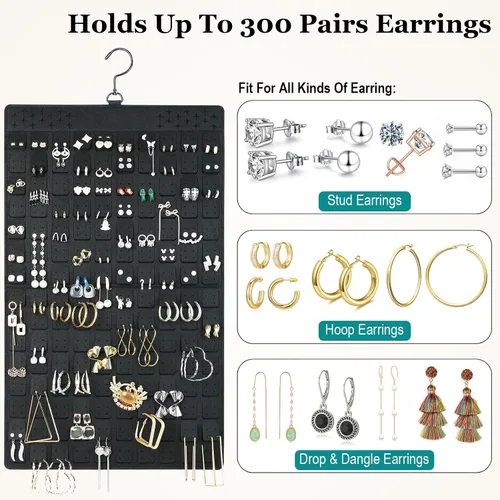 Miniatura 3 de Organizador de joyas colgante de doble cara con colgador para armario pequeño, soporte para collar sin enredos sobre la puerta, gran capacidad, 300