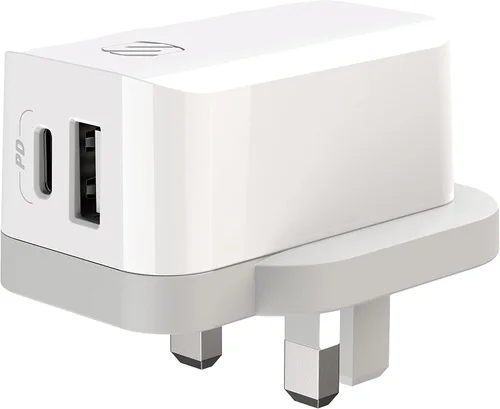 Scosche HPDCA32UK-SP5 PowerVolt 32W Certificado USB Tipo-C + USB Type-A Reino Unido Cargador de Pared Rápida Entrega de Potencia 3.0 para todos los
