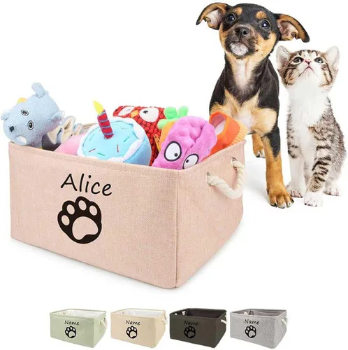 Miniatura 2 de Cesta de almacenamiento de juguetes para perros, plegable, personalizable con diseño de nombre de mascota, organizador para juguetes de perros, F
