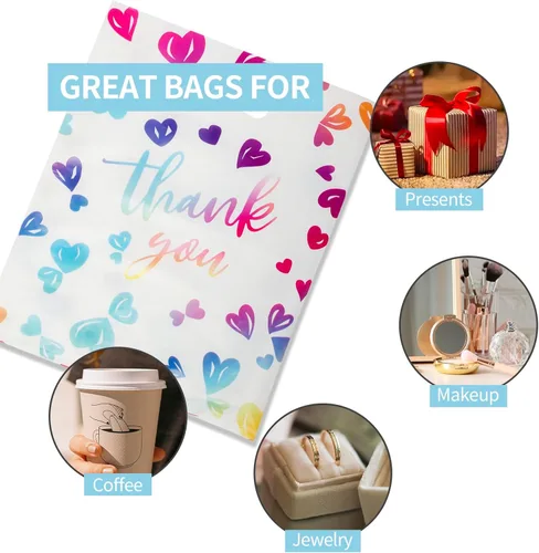 Miniatura 5 de Bolsas de Plástico de Agradecimiento para Negocios Pequeñas, Bolsas de Regalo de Mercancía Boutique de 2.36 Mil (milésimas de pulgada) con Asas
