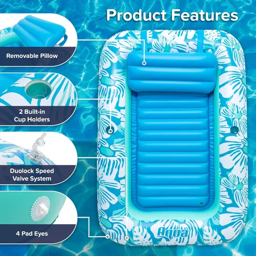 Miniatura 4 de Aqua Inflatable Tanning Pool Lounger, Premium Pool Float with Cupholders and Removeable Pillow for Relaxation and Fun