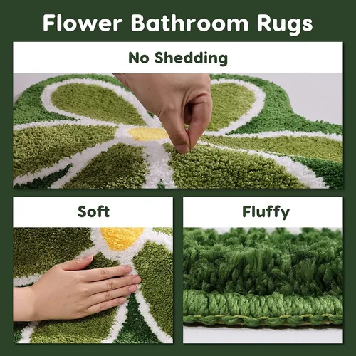 Miniatura 5 de TRUEDAYS Alfombra de baño de flores verdes para suelo de baño, pequeña alfombra de baño antideslizante de absorción de agua, alfombra de baño ultra