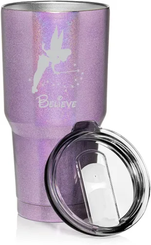 Miniatura 4 de Vaso de acero inoxidable de 30 onzas con aislamiento al vacío, taza de viaje Fairy Believe (azul claro)