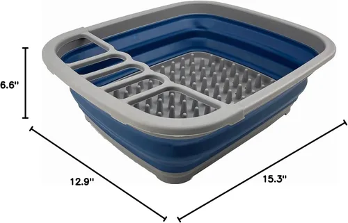 Miniatura 7 de SAMMART Escurridor de platos de plástico plegable de 8 litros (2.11 galones), estante de secado plegable, organizador de vajilla portátil, bandeja