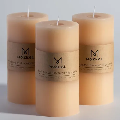 Miniatura 109 de MOZEAL Velas grandes sin perfume vertidas a mano de 3 x 8 pulgadas, sin humo, juego de 2, combustión lenta, sin goteo, aproximadamente 150 horas