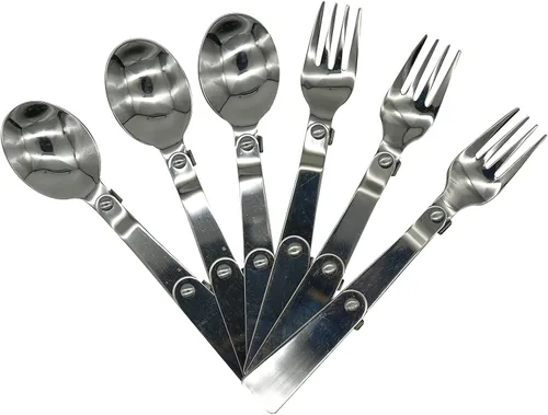 Miniatura 8 de Maydahui Tenedor de cuchara plegable portátil para acampar, 6 unidades, SUS 18/10 (304), tenedores de frutas plegables multifuncionales para viajes