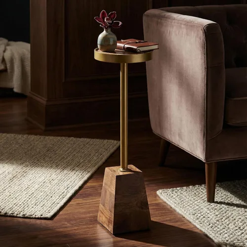 Miniatura 9 de Bare Decor Maya - Mesa decorativa redonda pequeña en metal sólido y madera, 8 x 8 x 25 pulgadas