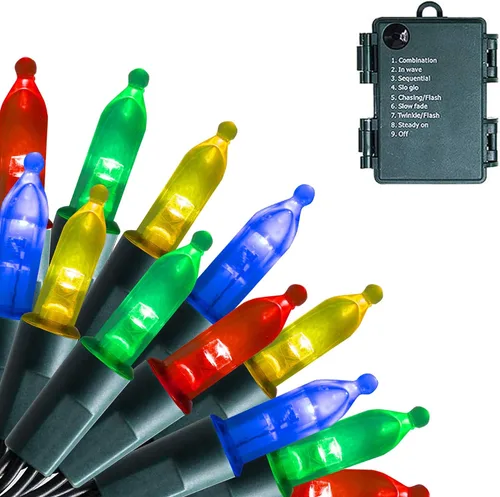 Miniatura 10 de FUNPENY - Cadenas de luces de Navidad multicolores, paquete de 4, total 64 pies, 200 luces LED, tira de luces mini operadas con batería con 8 modos