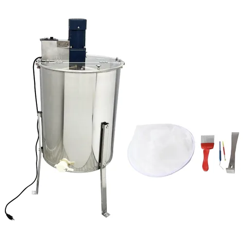 Extractor de miel Extractor de miel de 4 marcos, máquina de extracción de apicultura de acero inoxidable, barril giratorio de panal con tapa, equipo
