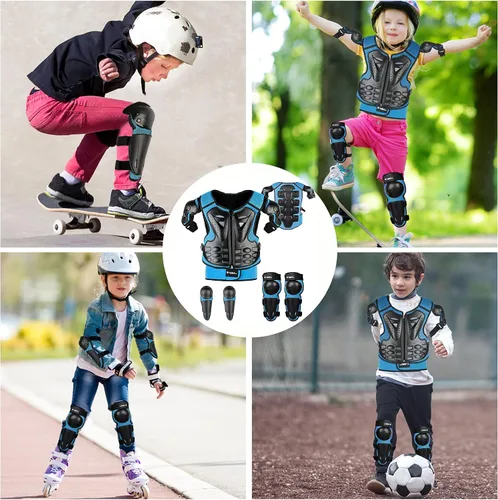 Miniatura 9 de JUSTDOLIFE 5 piezas de equipo de motocross juvenil, chaqueta de protección de armamento de motocicleta, armadura de motocicleta para niños con Azul