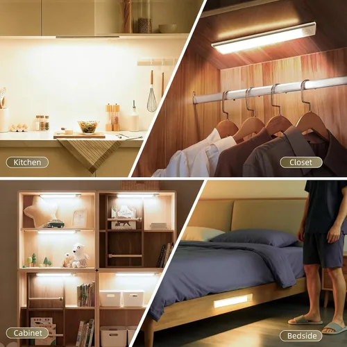Miniatura 5 de Paquete de 4 luces para debajo del gabinete, luz recargable con sensor de movimiento para interiores, luces magnéticas inalámbricas regulables, 32
