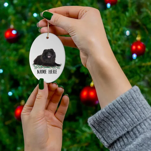 Miniatura 4 de Funny Chow Chow - Adornos para árbol de Navidad, diseño ovalado, color negro