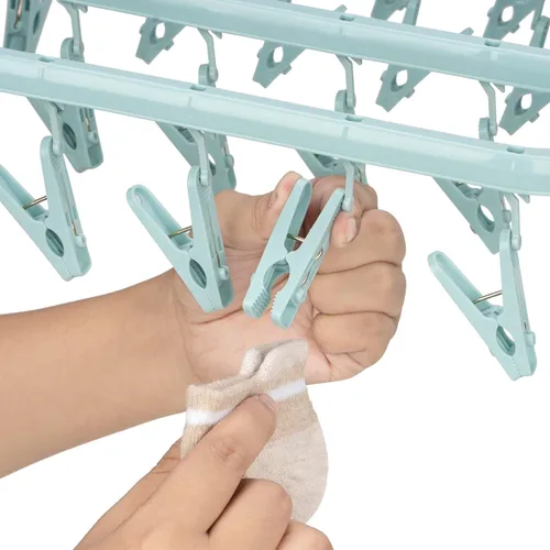 Miniatura 6 de Perchas plegables con 26 clips de secado, colgador de ropa interior con clips, clip de plástico para ropa sucia y colgador de secado por goteo