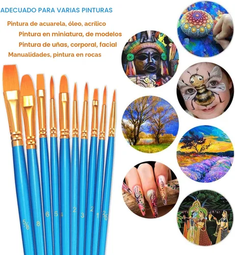Miniatura 3 de BOSOBO Juego de Pinceles de Pintura, Paquete de 2, 20 Piezas con Punta Redonda Puntiaguda, Cerdas de Nylon, Pinceles de Pintura Acrílica para Azul