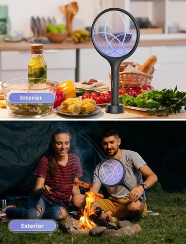 Miniatura 6 de YISSVIC Matamoscas eléctrico de 4000 V, matamoscas de insectos de doble modo, con luz de mosquitos morada, recargable para interiores, hogar