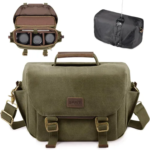 Miniatura 9 de SMRITI Bolso de cámara de lona pequeño - DSLR/SLR Bolso impermeable para cámara Canon/Sony/Nikon/Fuji, lindo bolso cruzado para cámara con funda
