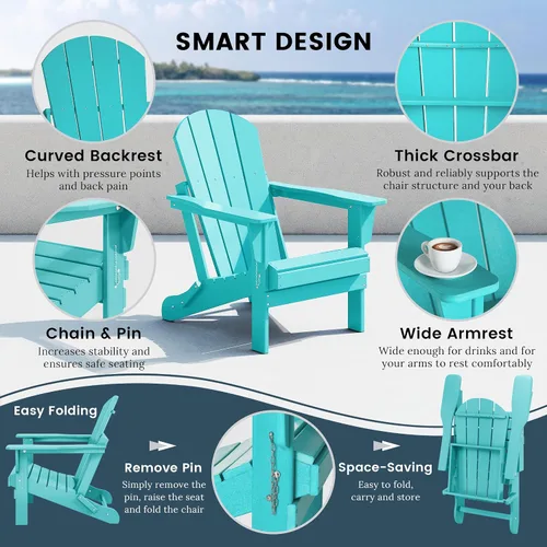 Miniatura 7 de HDPE Laguna - Silla plegable de polietileno Adirondack (juego de 2), turquesa