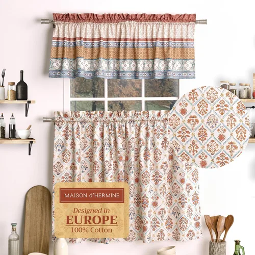 Miniatura 25 de Maison d' Hermine Juego de cortinas de cocina para ventanas, juego de cortinas de cocina 100% algodón, cenefas para el hogar [2 niveles