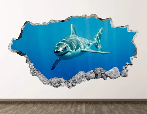 Calcomanía de pared de tiburón para decoración 3D de animales aplastados para niños, regalo BL11 (30 pulgadas de ancho x 18 pulgadas de alto)