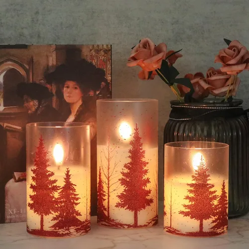 Miniatura 5 de Velas de Cristal sin Llama de Árbol de Navidad con Control Remoto Temporizador Operadas con Batería Cera Real Mecha 3D LED Parpadeantes Velas
