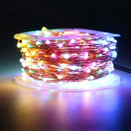Miniatura 2 de RUICHEN Cadena de luces de alambre de cobre enchufables de 99 pies, 300 luces LED con carrete, multicolor