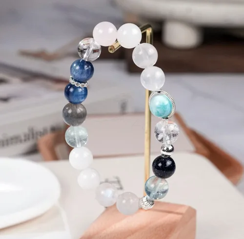 Miniatura 183 de Precious Gemstone Natural Crystal Healing Bracelet, Rutilated Quartz, Moonstone, Quartz Handmade Original Design Bracelet