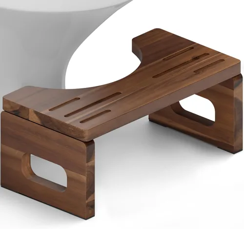 Miniatura 9 de BLUEWEST Taburete de Inodoro Plegable, Taburete de Caca de Madera de Acacia para Entrenamiento de Orinal, Escalón de Baño Antideslizante de 7 Negro