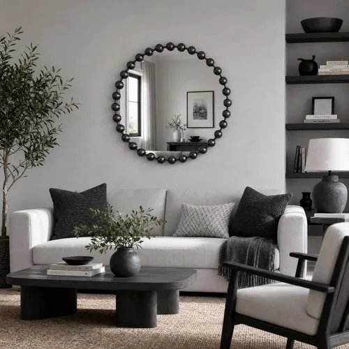 Miniatura 4 de Espejo redondo Madison Park, espejo circular con marco de metal de 27 pulgadas, arte de pared decorativo montado para colgar para entrada, baño
