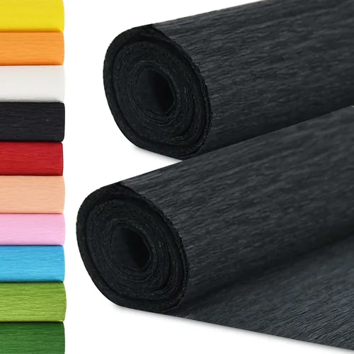 BEISHIDA Rollo de papel crepé negro, hoja de papel crepé de 9.8 pulgadas de ancho y 8 pies de largo para hacer flores, ceremonia de boda,