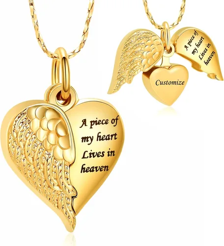 Miniatura 27 de Imrsanl Collar con dije de urna de cremación en forma de corazón para cenizas humanas – Un pedazo de mi corazón vive en el cielo