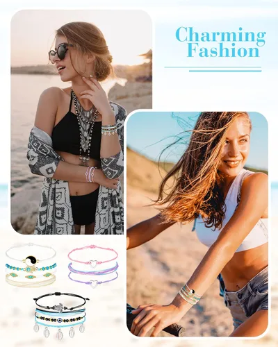 Miniatura 2 de Hicarer 21 pulseras de olas surfistas ajustables e impermeables hechas a mano para la amistad, joyería para mujer