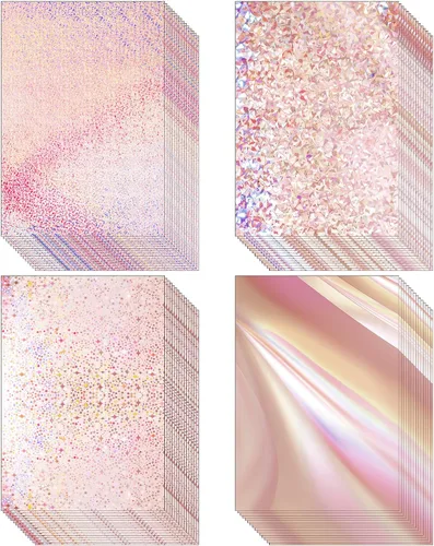 Miniatura 7 de Kosiz 100 hojas de cartulina holográfica metálica, cartulina brillante con purpurina iridiscente, papel de espejo iridiscente de 8.5 x 11 pulgadas