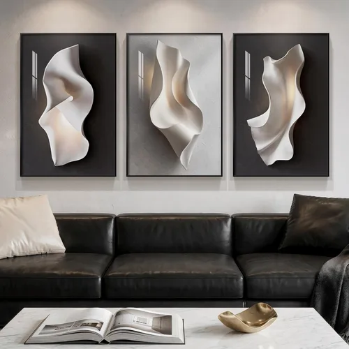 Miniatura 16 de Juego de arte moderno enmarcado de 3 piezas, arte abstracto de líneas geométricas en blanco y negro, pinturas artísticas de lujo contemporáneas