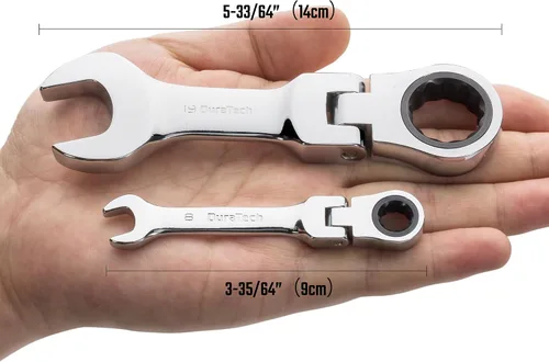 Miniatura 6 de Duratech - Juego de llaves de trinquete de cabeza flexible Stubby, métricas, 12 piezas, de 8 a 19 mm, acero CR-V, con bolsa