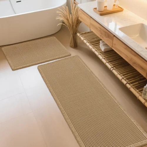 Miniatura 69 de IM HOME Tapete de baño de punto gofre, color caqui, de 24 x 17 pulgadas, tejido bohemio, moderno, absorbente, antideslizante, suave, lavable