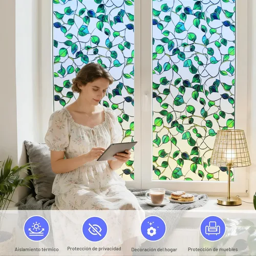 Miniatura 6 de SOMWISE Película de privacidad para ventana con herramientas, privacidad diurna y nocturna, decoración de vitrales de adherencia estática, tinte